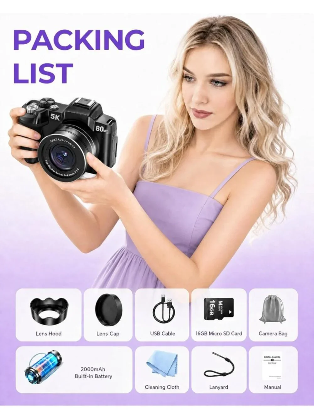 5K Digital Camera with WiFi, 80MP UHD, Autofocus - Perfect for Vlogging